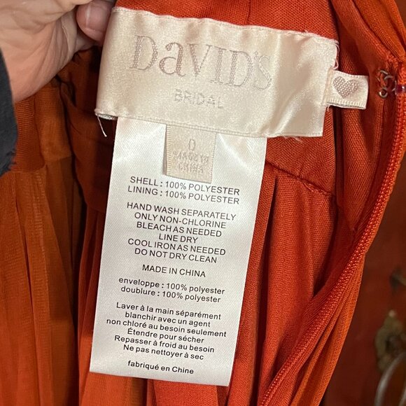 David's Bridal Sleeveless Lined Bridesmaid/Prom Gown, Color: Sienna, Size 0 - Picture 7 of 12